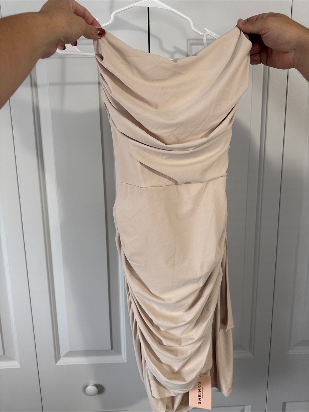 SHEIN Blush Ruched Strapless Bodycon Dress